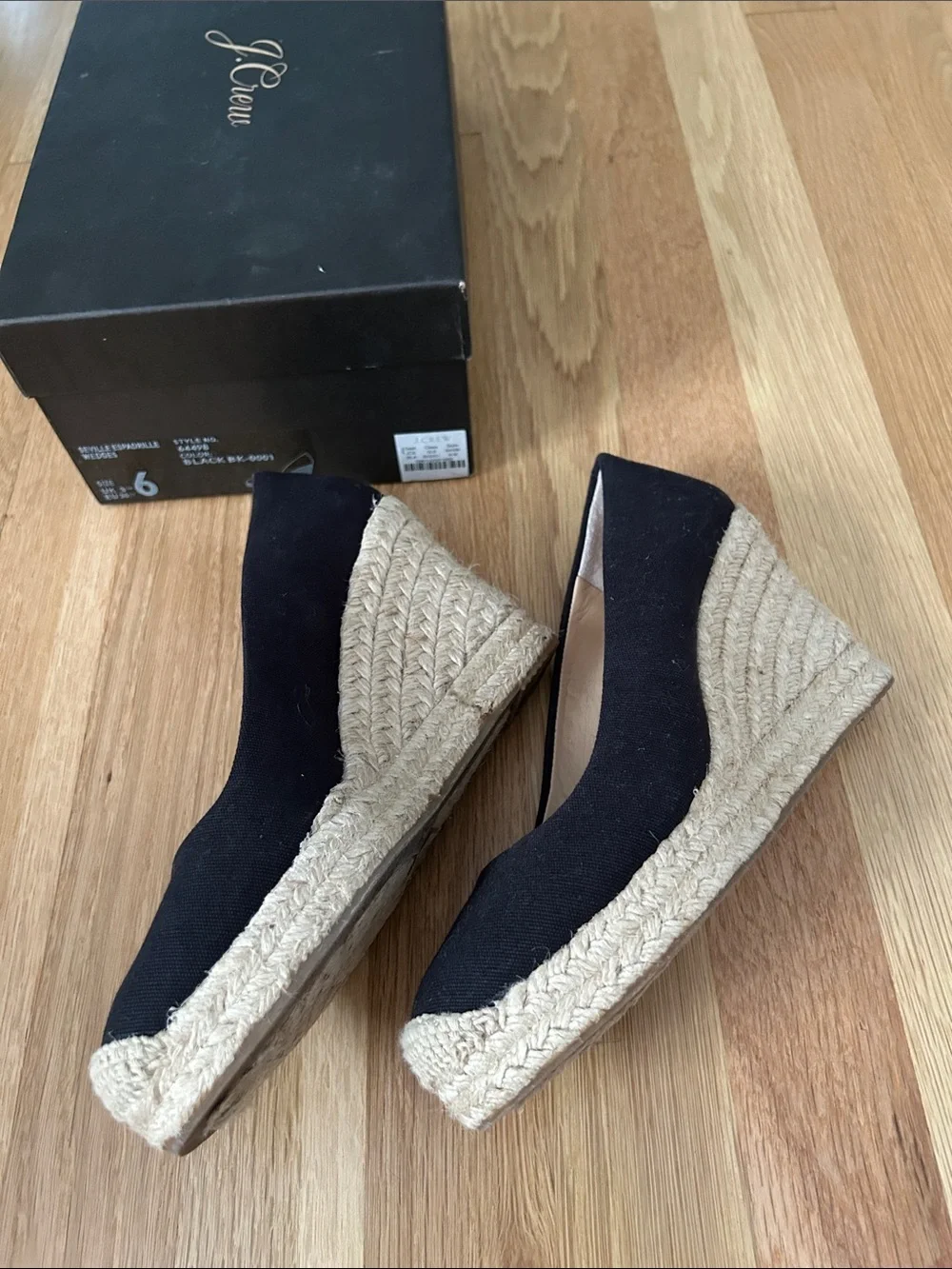 J. Crew Black Canvas Espadrille Wedges with Jute Trim